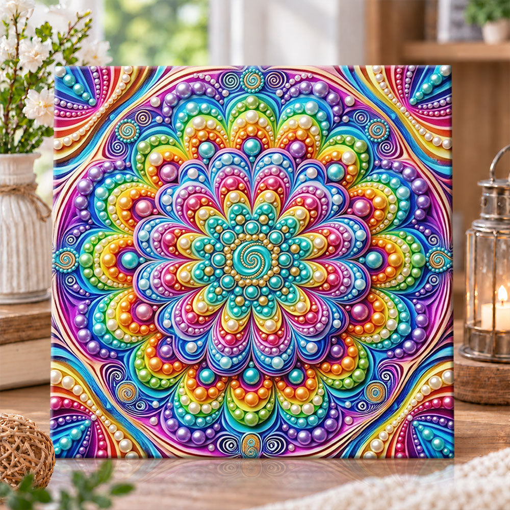 Rainbow mandala bloom pearl diamond painting kit for beginners