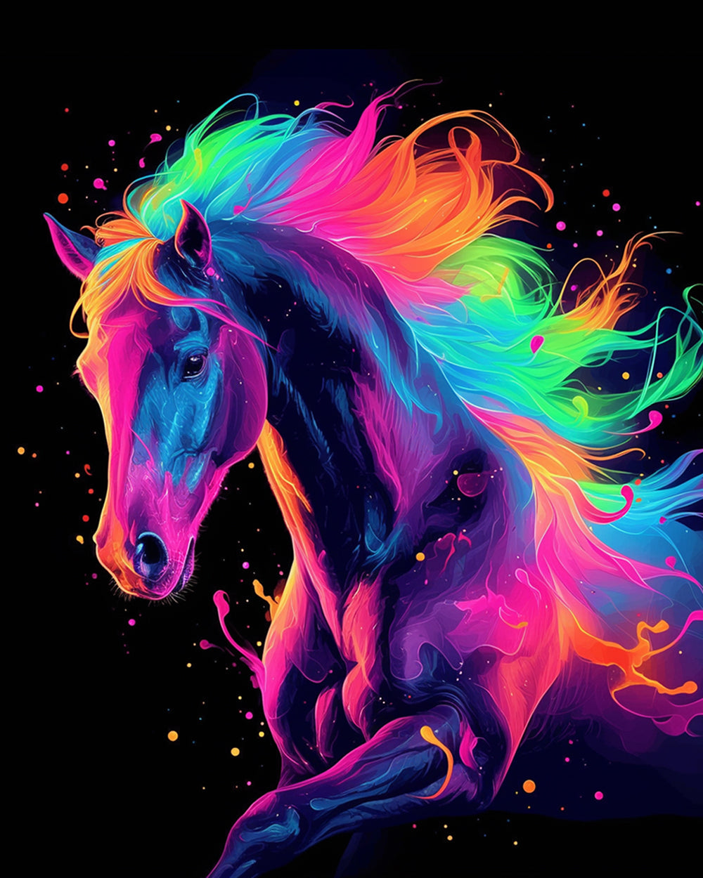 Rainbow neon horse cross stitch kit for beginners