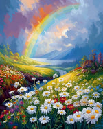 Rainbow over a daisy field cross stitch kit for beginners