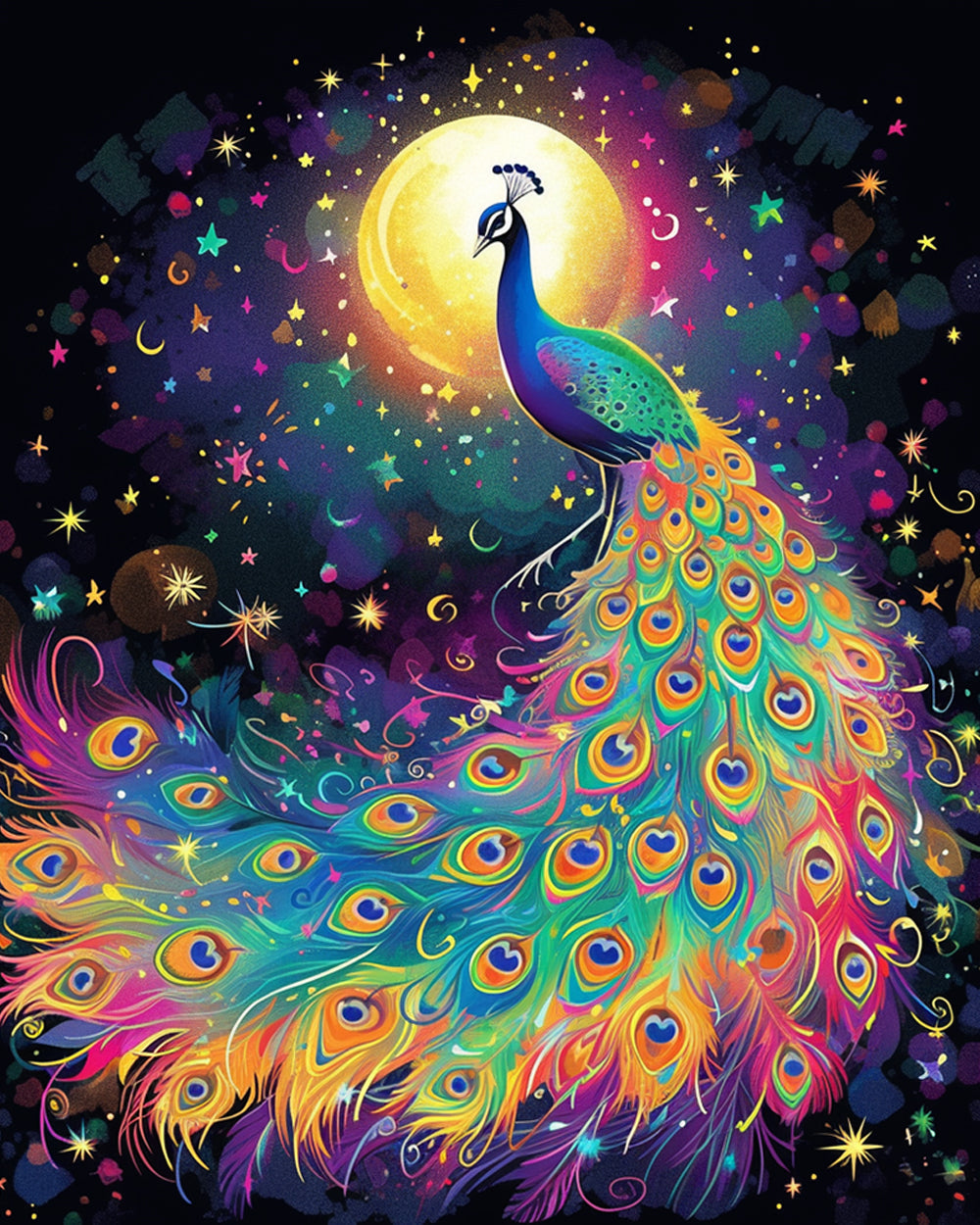 Rainbow peacock under the moon cross stitch kit for beginners