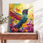 Finished rainbow pearl hummingbird pearl diamond painting artwork displayed as home decor
