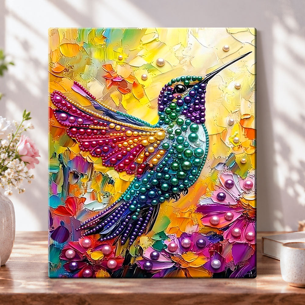 Rainbow pearl hummingbird pearl diamond painting kit for beginners