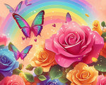 Rainbow roses and butterflies cross stitch kit for beginners