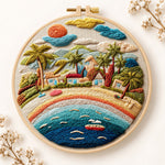 Rainbow seaside village embroidery kit