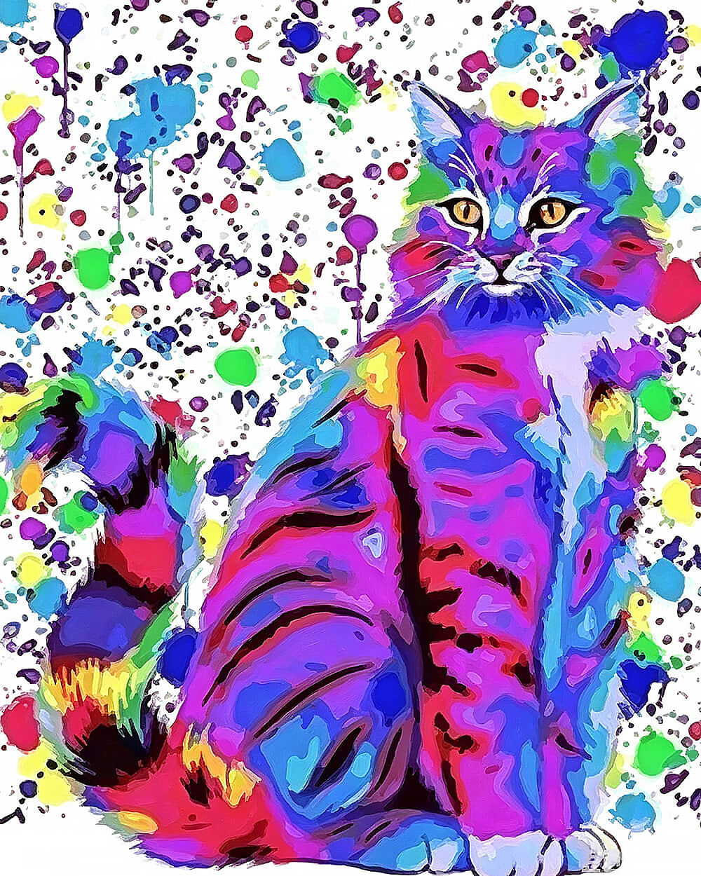 Rainbow splash cat cross stitch kit for beginners