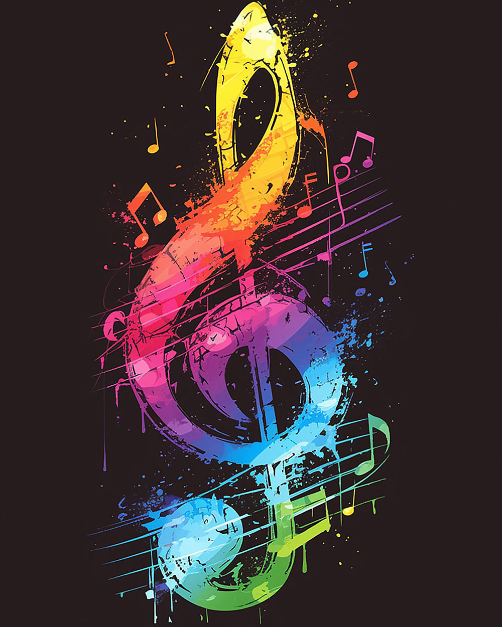 Rainbow splatter treble clef cross stitch kit for beginners
