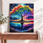 Finished rainbow tree reflection pearl diamond painting artwork displayed as home decor