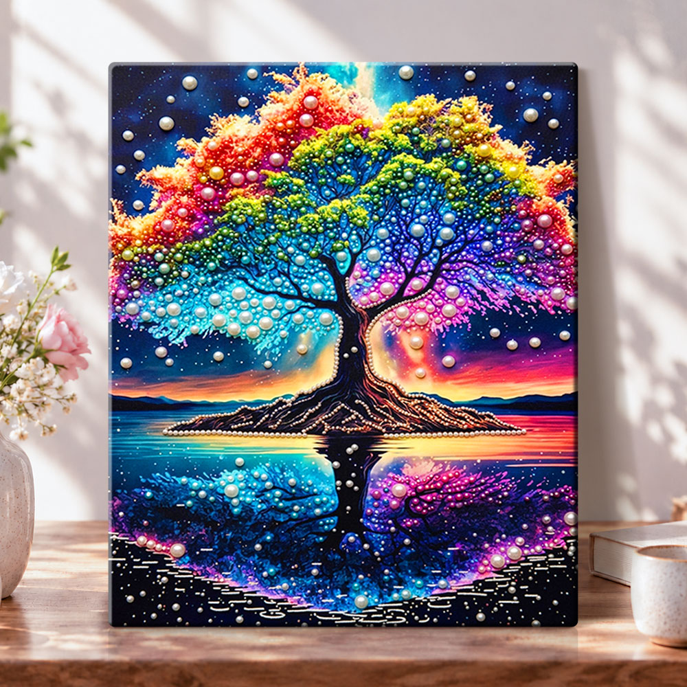 Rainbow tree reflection pearl diamond painting kit for beginners