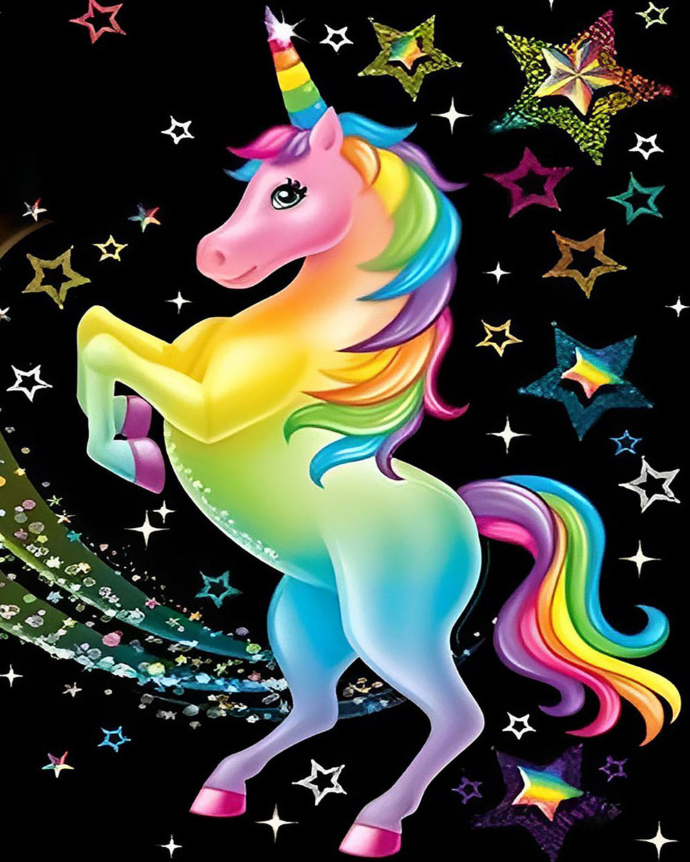 Rainbow unicorn and glitter stars cross stitch kit for beginners