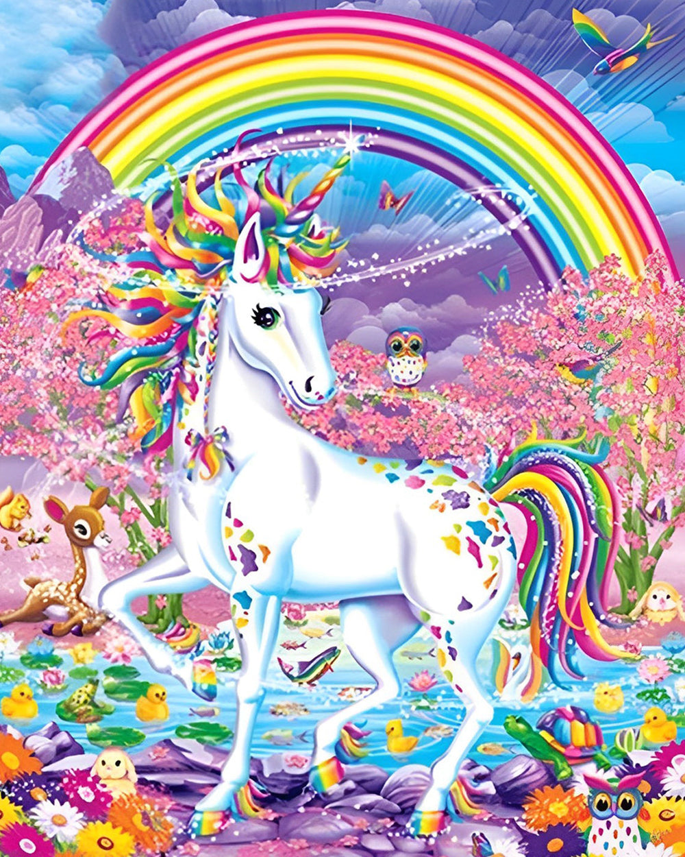 Rainbow unicorn in an enchanted forest paint by numbers kit for beginners