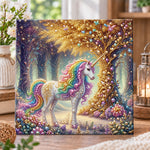 Rainbow unicorn in magic forest pearl diamond painting kit for beginners