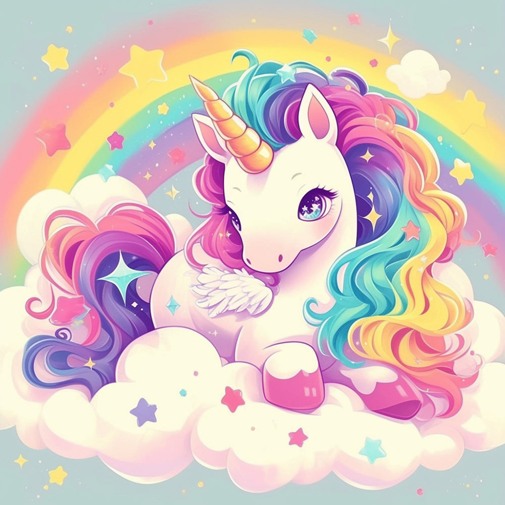 Rainbow unicorn on a cloud cross stitch kit for beginners