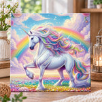 Rainbow unicorn under bright sky pearl diamond painting kit for beginners