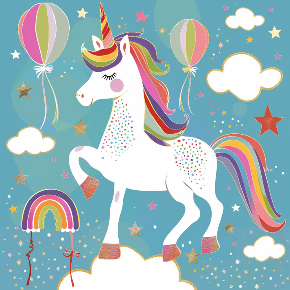 Rainbow unicorn with balloons cross stitch kit for beginners
