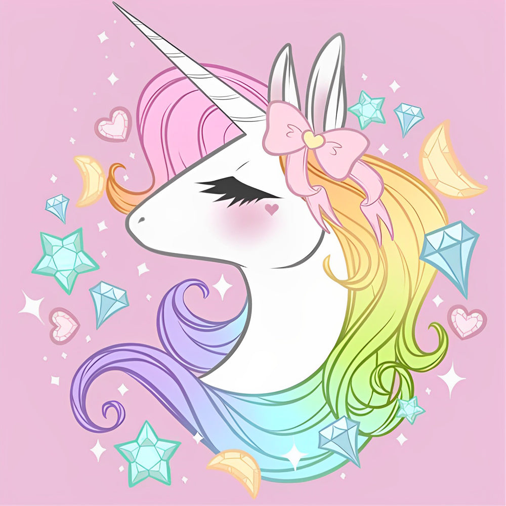 Rainbow unicorn with crystals and stars cross stitch kit for beginners