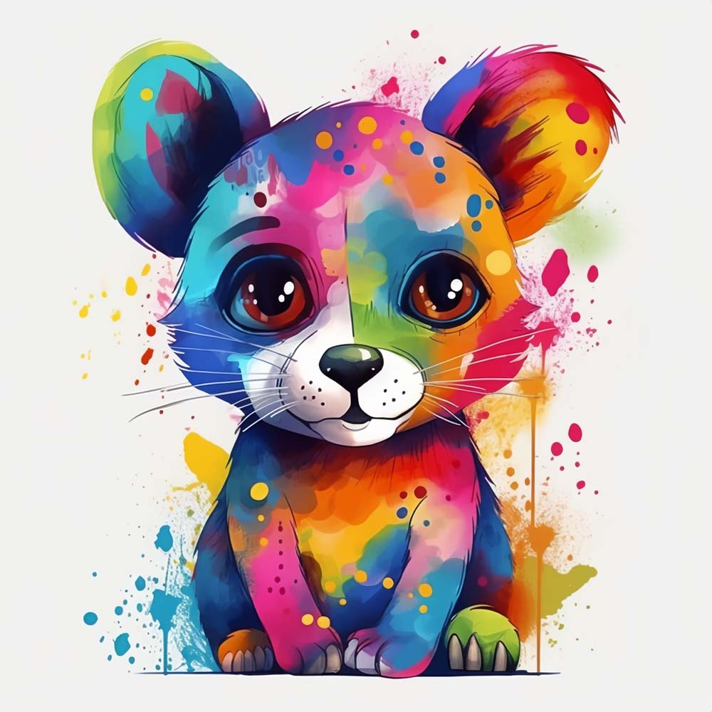 Rainbow watercolour cute mouse cross stitch kit for beginners