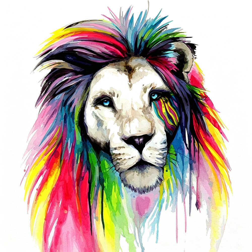 Rainbow watercolour lion cross stitch kit for beginners