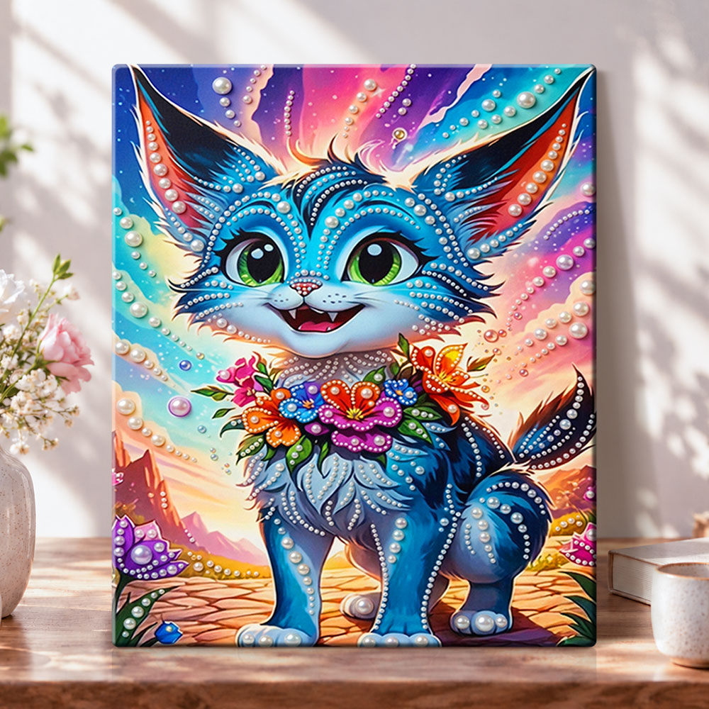 Rainbow wildcat charm pearl diamond painting kit for beginners