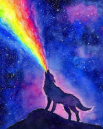 Rainbow wolf silhouette paint by numbers kit for beginners