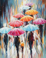 Rainy day walk with colourful umbrellas cross stitch kit for beginners