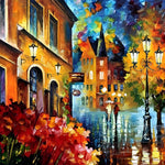 Rainy european street cross stitch kit for beginners