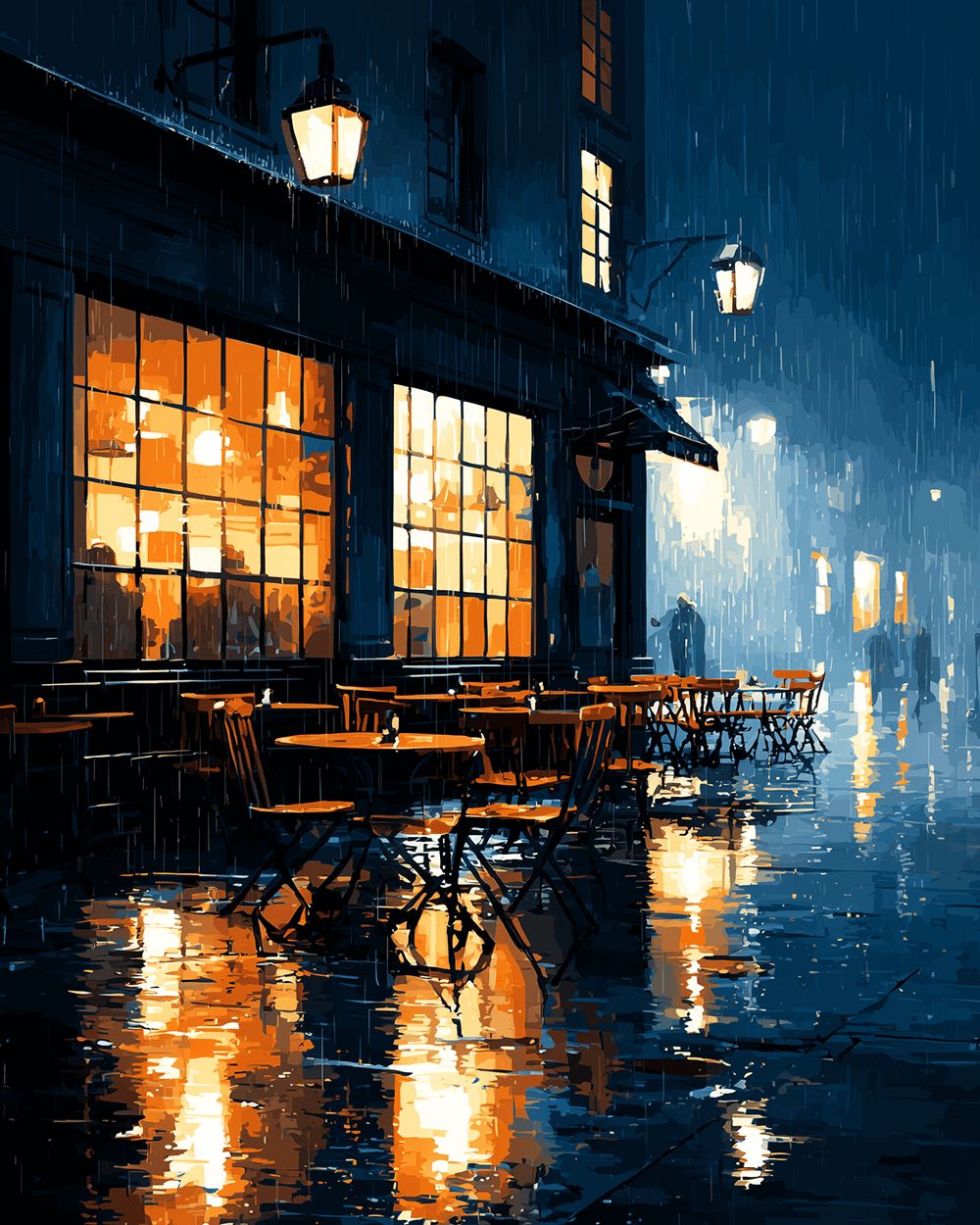 Rainy night cafe cross stitch kit for beginners