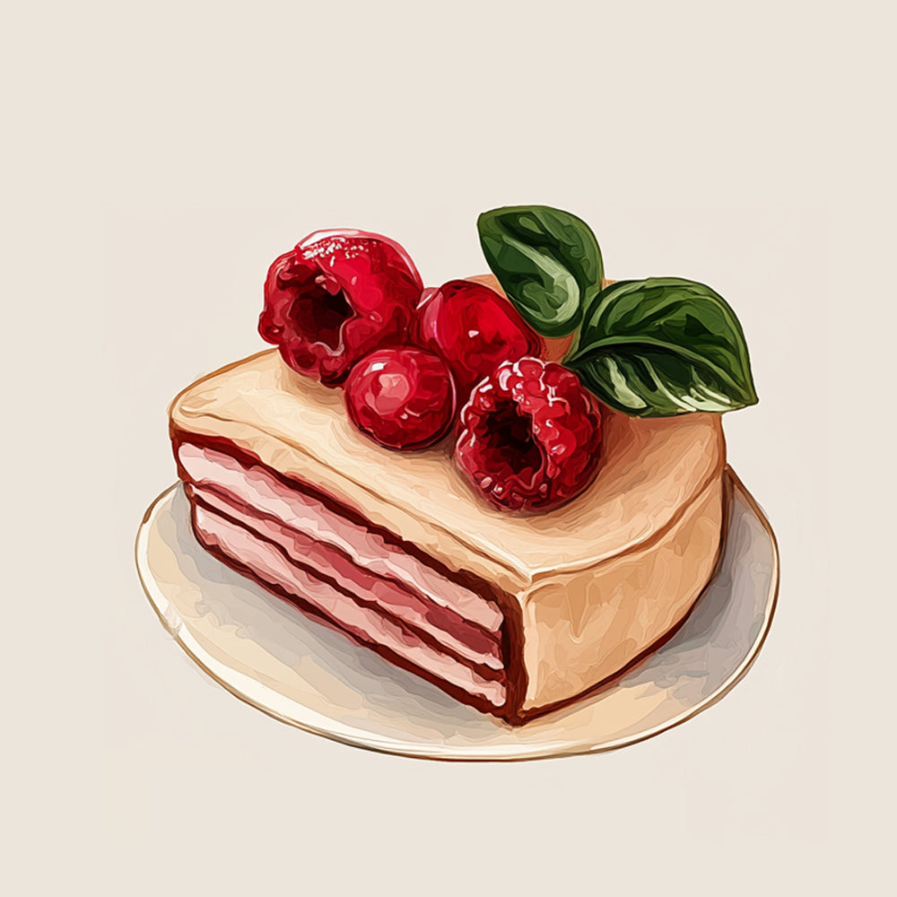 Raspberry layer cake slice cross stitch kit for beginners