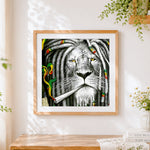 Finished rasta lion with dreadlocks paint by numbers artwork displayed as home decor