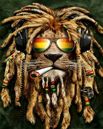 Rasta lion with headphones cross stitch kit for beginners
