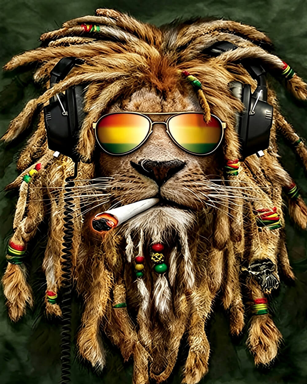 Rasta lion with headphones cross stitch kit for beginners