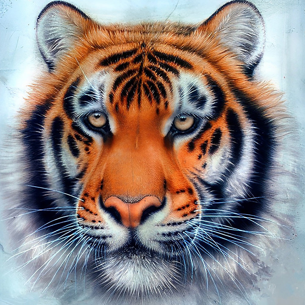 Realistic bengal tiger face close-up cross stitch kit for beginners