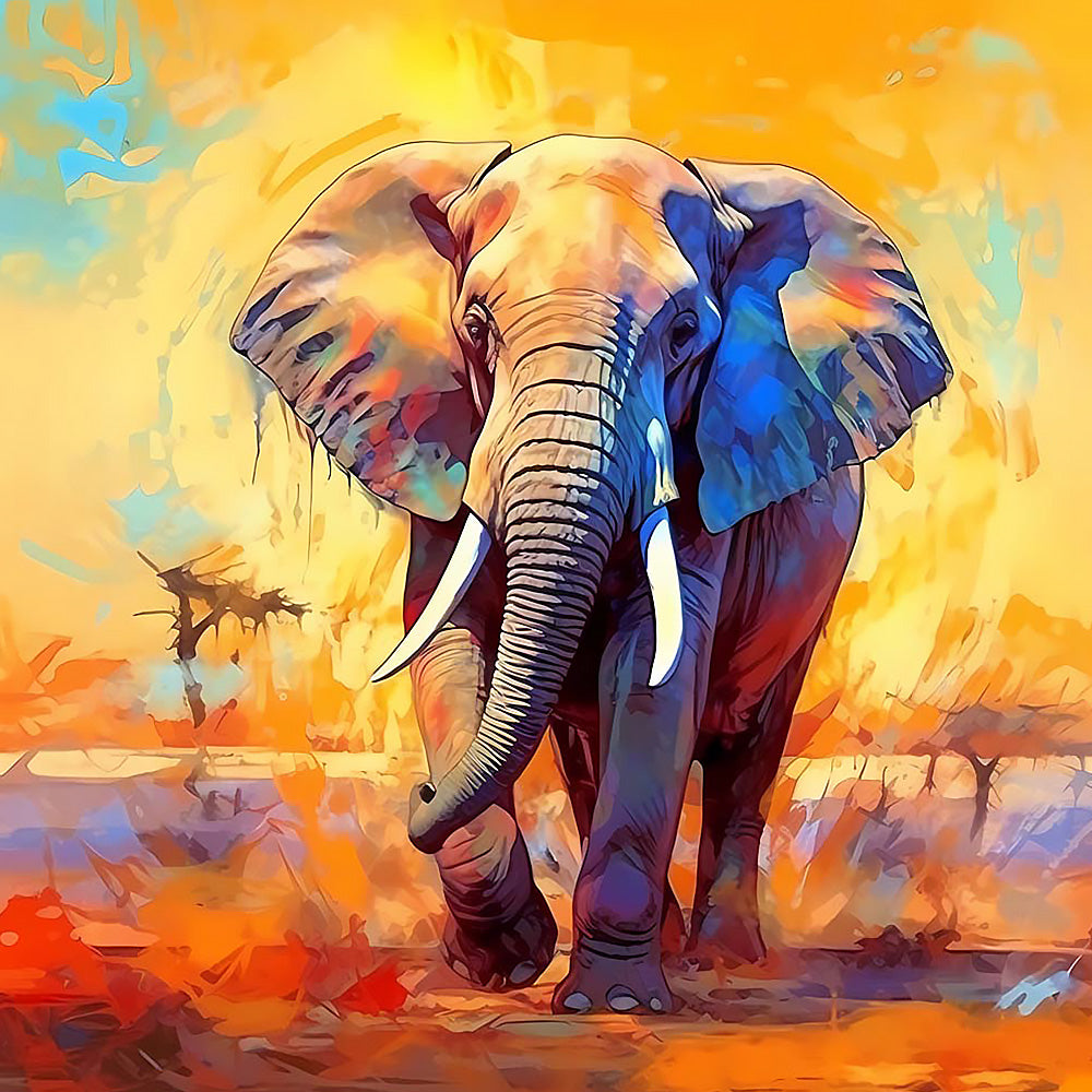 Realistic elephant in warm tones cross stitch kit for beginners