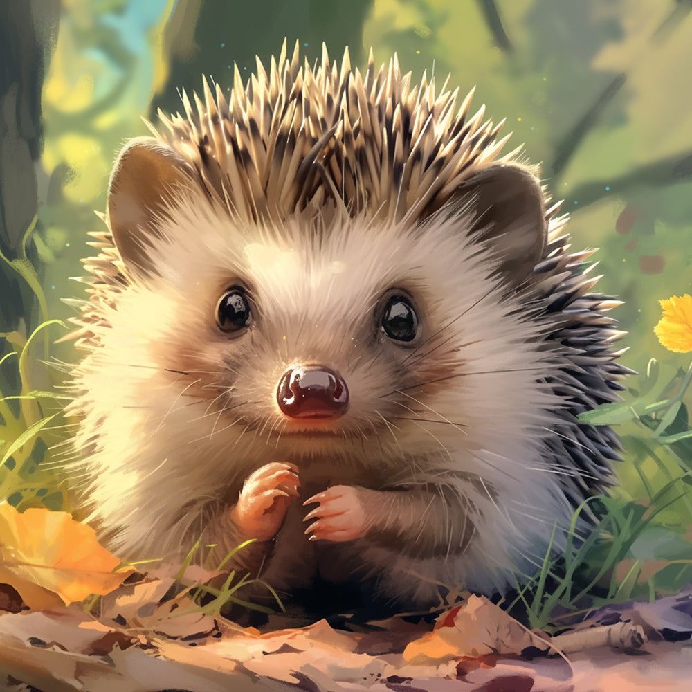 Realistic hedgehog in autumn forest cross stitch kit for beginners