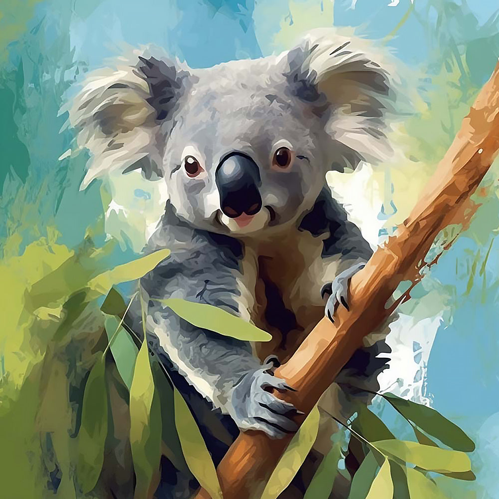 Realistic koala in a tree cross stitch kit for beginners