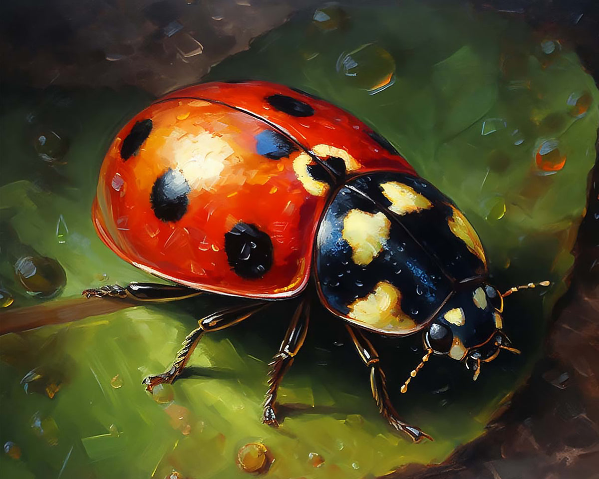 Realistic ladybird on a leaf cross stitch kit for beginners