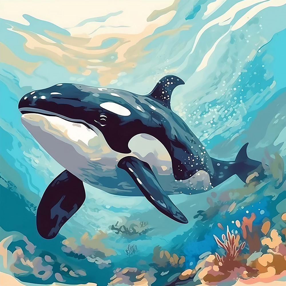 Realistic orca in the ocean cross stitch kit for beginners