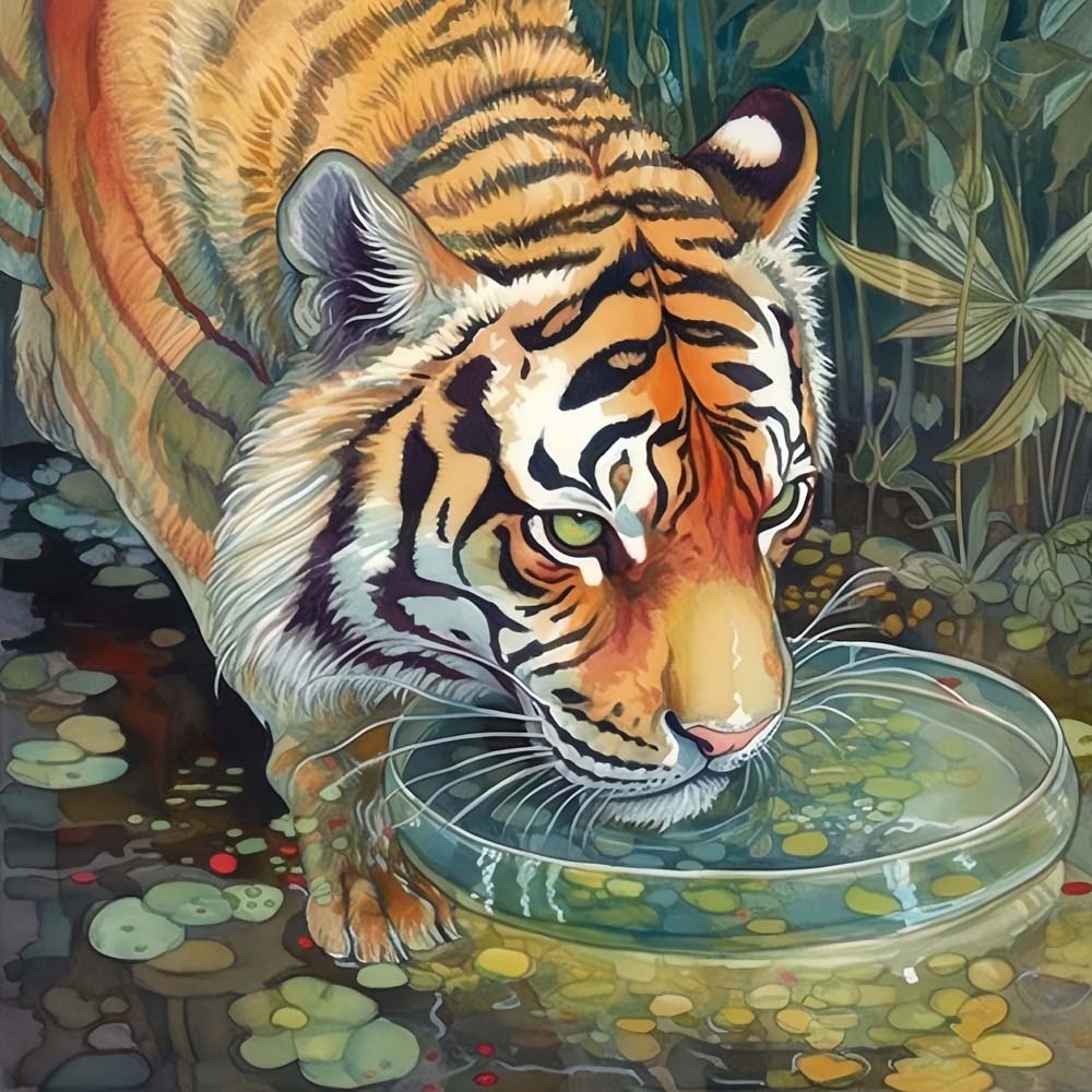 Realistic tiger drinking water cross stitch kit for beginners