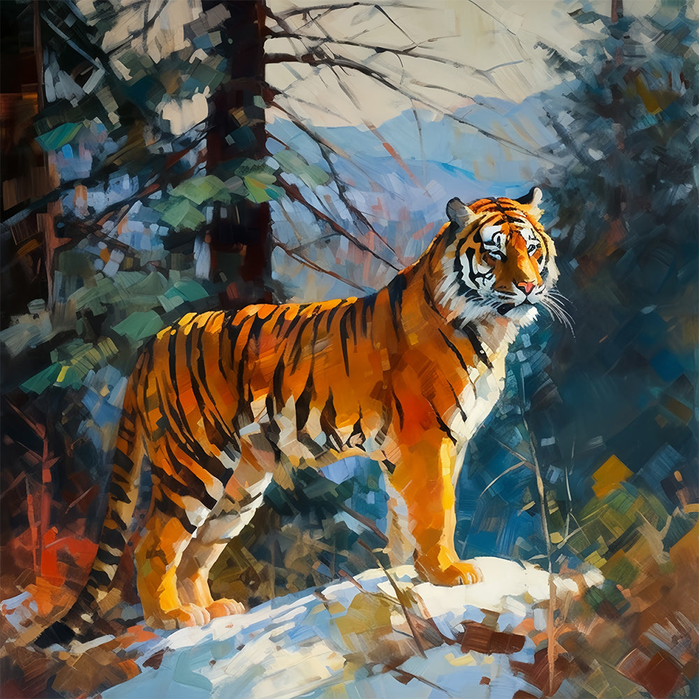 Realistic tiger in the snow cross stitch kit for beginners