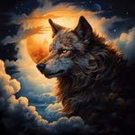 Realistic wolf under a full moon cross stitch kit for beginners