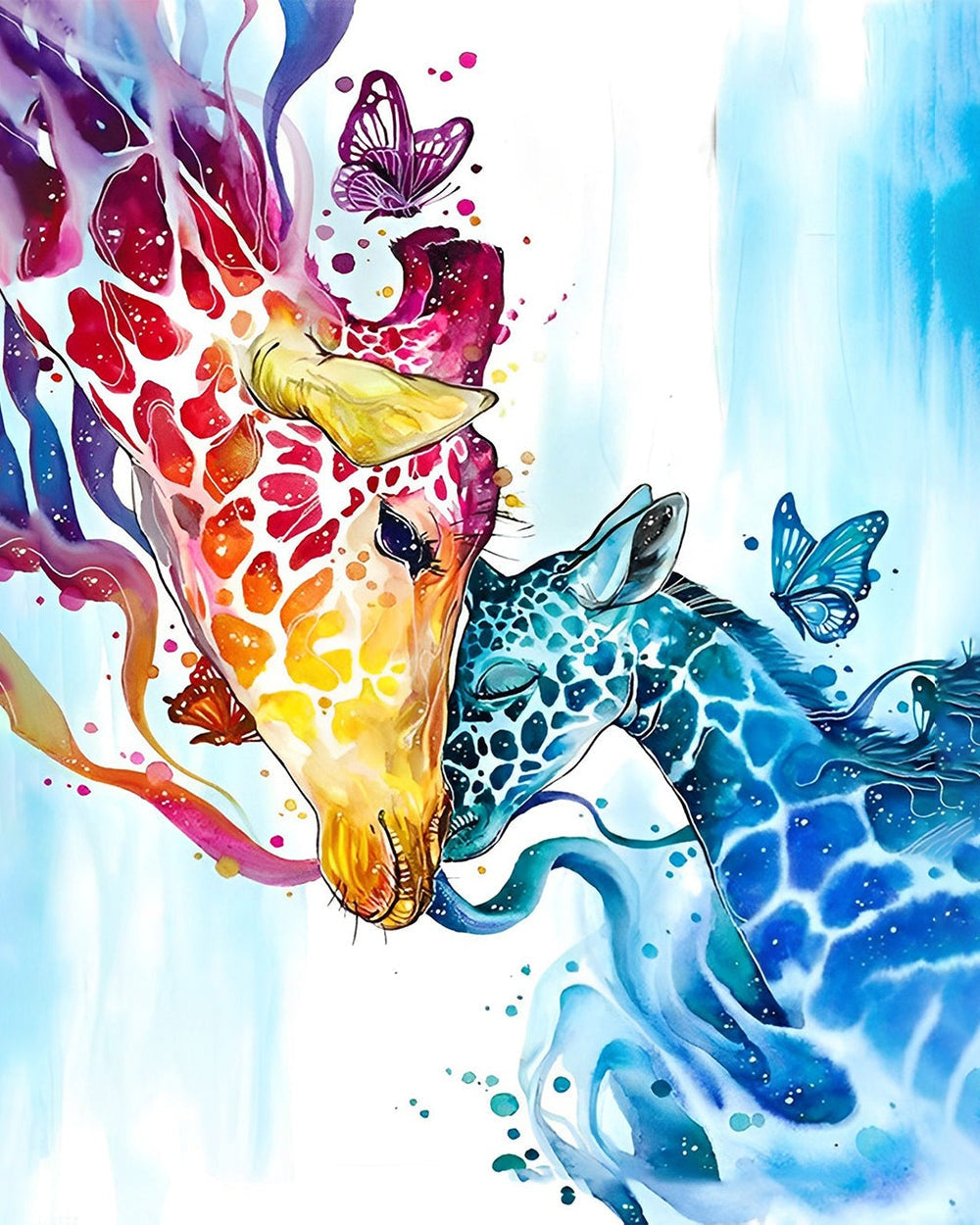 Red and blue abstract giraffes cross stitch kit for beginners