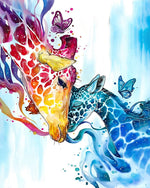 Red and blue abstract giraffes cross stitch kit for beginners