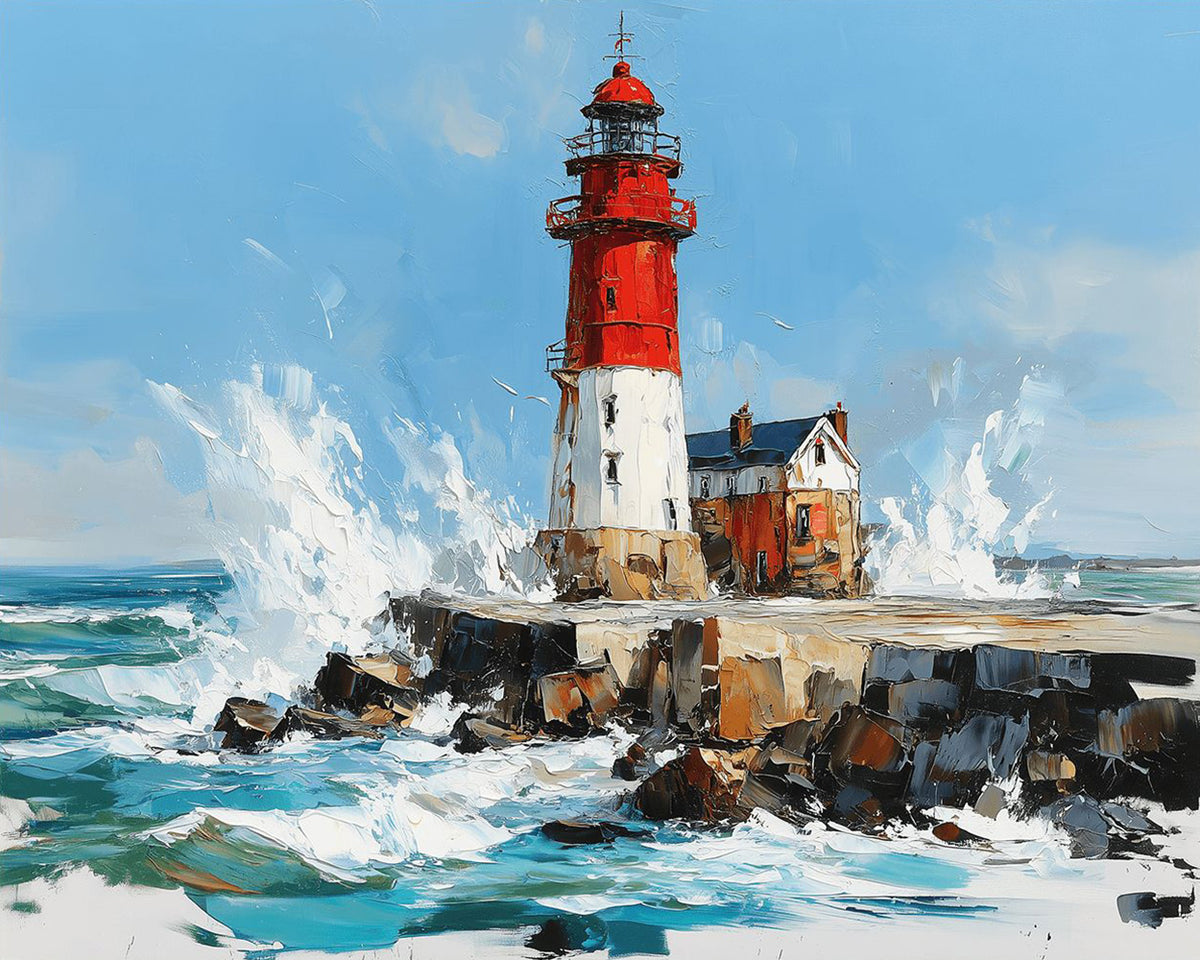 Red and white lighthouse cross stitch kit for beginners