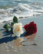 Red and white roses on the beach cross stitch kit for beginners