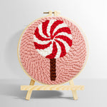 Red and white swirl lollipop punch needle kit for beginners