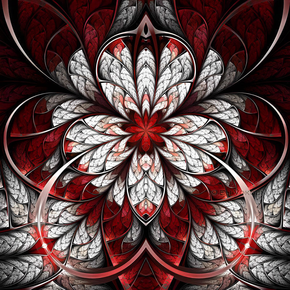Red and white symmetrical mandala cross stitch kit for beginners