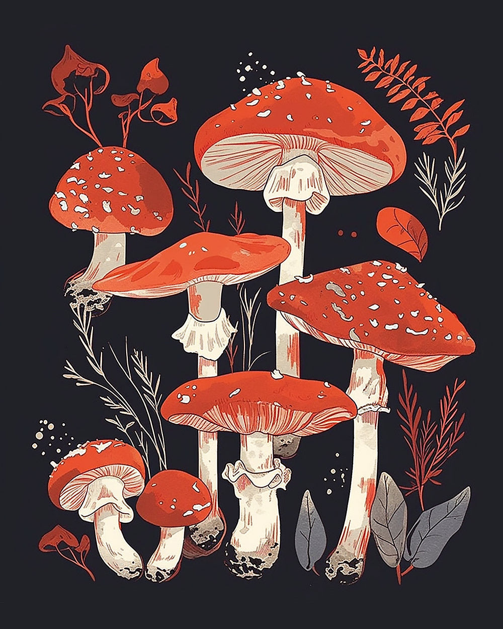 Red and white toadstools cross stitch kit for beginners