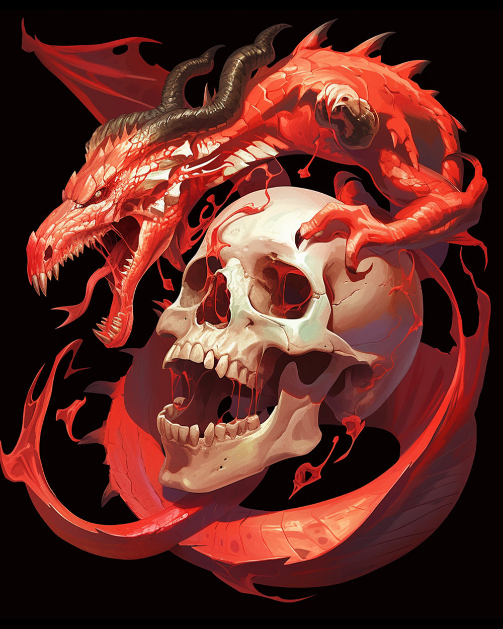 Red dragon and skull cross stitch kit for beginners