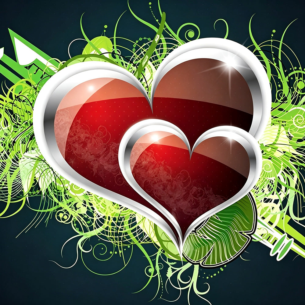 Red hearts and green vines cross stitch kit for beginners