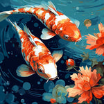 Red koi fish and lotus cross stitch kit for beginners