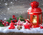 Red lantern and snowy stars cross stitch kit for beginners